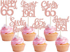 24PCS Rose Gold Happy 65th Birthday Cupcake Toppers Sixty Five Straight Outta 1961 Cupcake Picks Cheers to 65 Lengend Since 1961 Cake Decorations for 65th Birthday Anniversary Party Cake Decorations