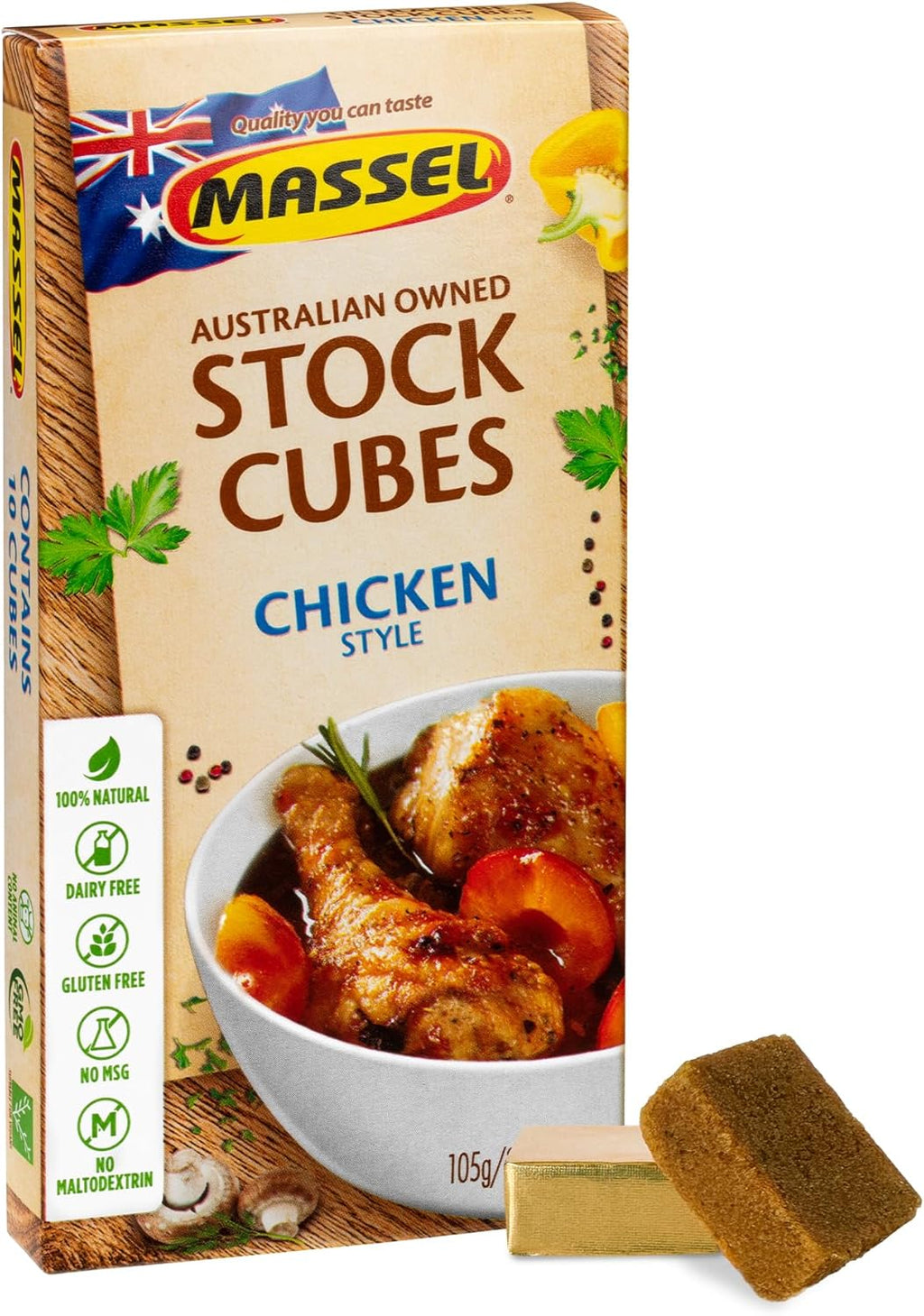 Massel Ultracube Chicken Style Bouillon Cubes - Gluten & Dairy Free, MSG-free, Non-GMO, Trans Fat Free, No Animal Content - Soup Base Seasoning for Ramen, Soup & Stew (1 x 105 g Pack)