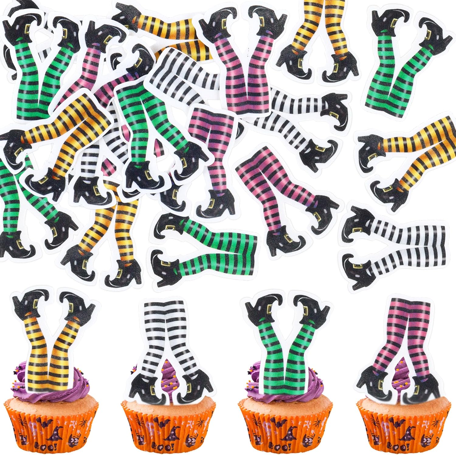 40 Pcs Edible Halloween Cupcake Toppers Edible Witch Cupcake Topper Witch Cake Decors Halloween Party Cake Decoration Supplies