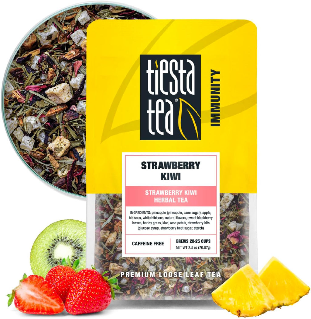 Tiesta Tea - Strawberry Kiwi Herbal Tea, Loose Leaf, Strawberry Hibiscus Kiwi Fruit Tea, Premium Caffeine-Free Herbal Blend, Make Hot or Iced & Up to 25 Cups, 2.5 oz Resealable Pouch