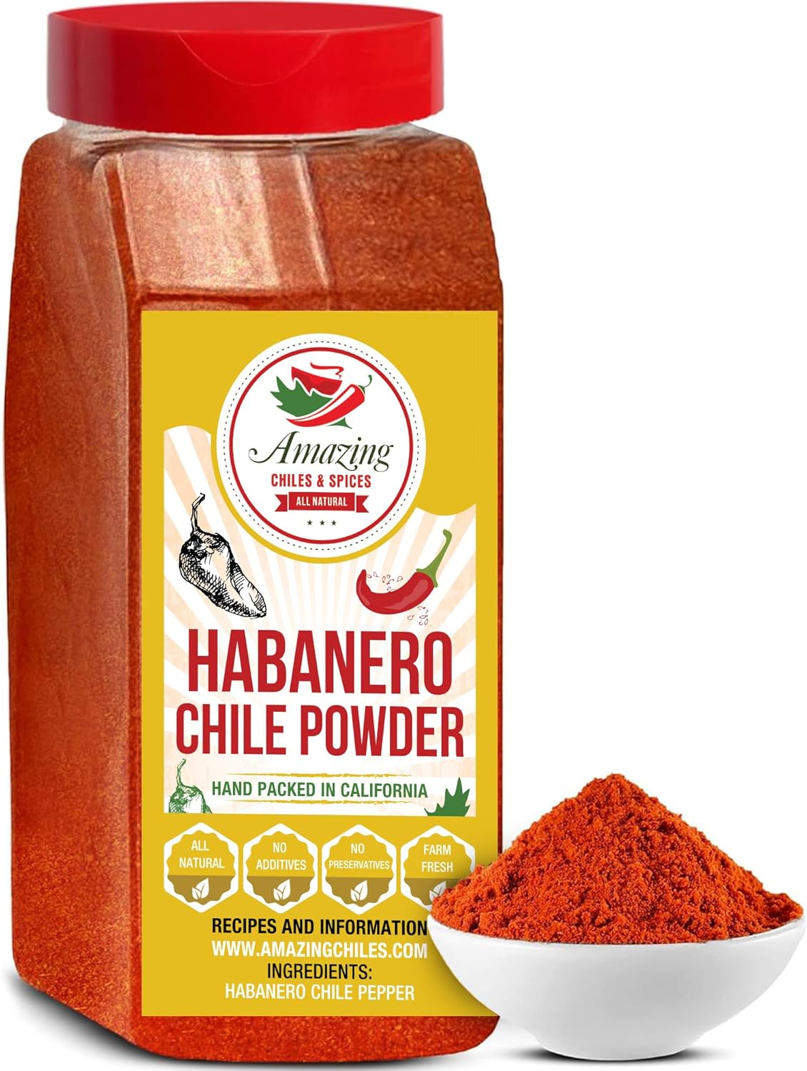 Habanero Pepper Ground 1LB (16oz) - Premium All Natural Chile Powder. No Additives. Hot & Spicy Rich Flavor By Amazing Chiles and Spices.