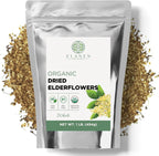 Elanen Naturals Organic Dried Elderflowers 16 oz. (1 lb.), USDA Certified Organic Elder Flower Tea, Flor De Sauco, Whole