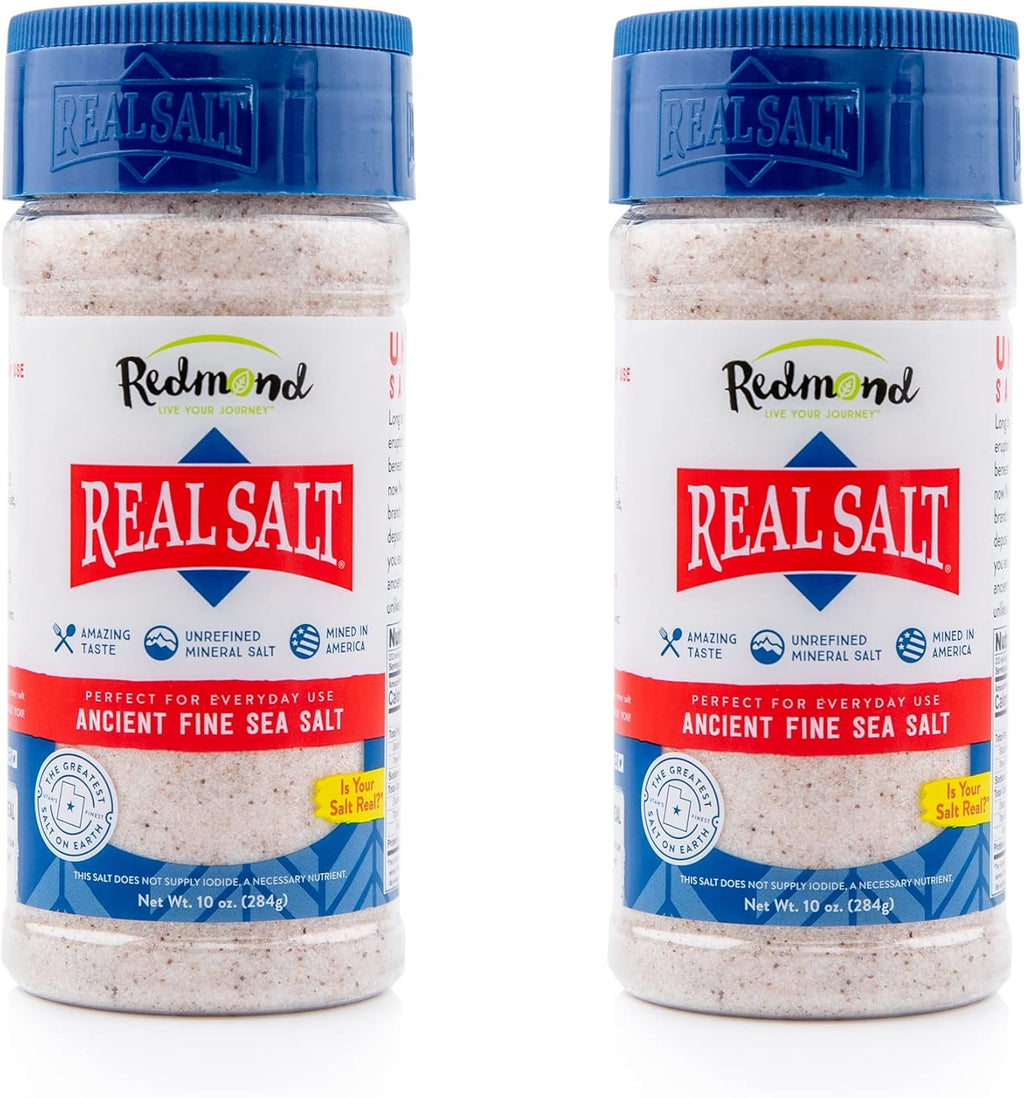 Redmond Real Sea Salt - Natural Unrefined Gluten Free Fine, 10 Ounce Shaker (2 Pack)