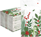 100 Pcs Winter Plant Napkins Disposable Absorbent 3 Ply Holly Berry Greenery Guest Napkins Berries and Pine Napkin for Winter New Year Holiday Lunch Dinner Kitchen Supplies