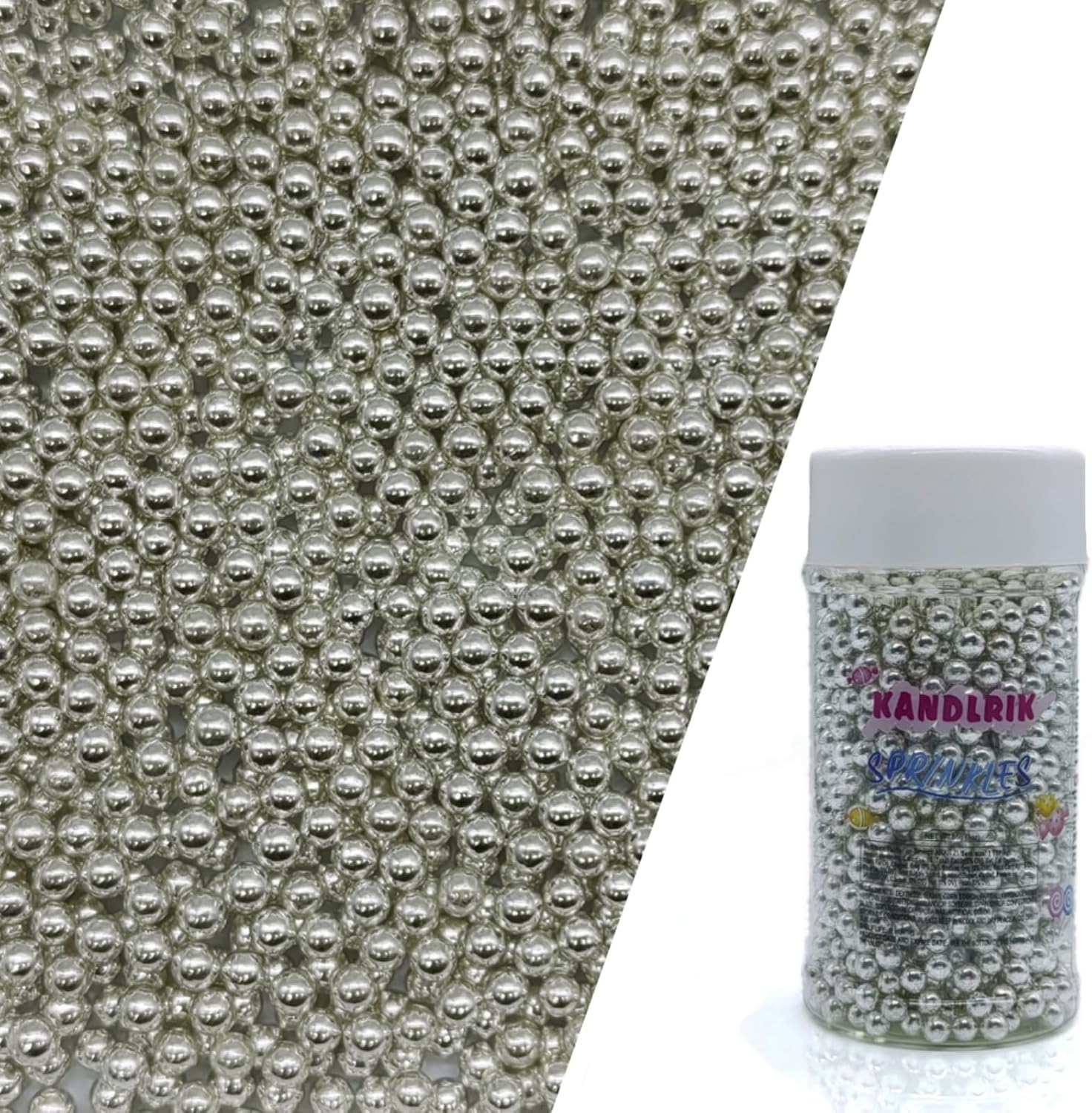 Edible Silver Pearl Sugar Sprinkles Candy 4mm Mini Pearls Cake Decorations Cupcake Toppers Cookie Decorating Perfect for Wedding Party Valentine Halloween Christmas Supplies 3OZ