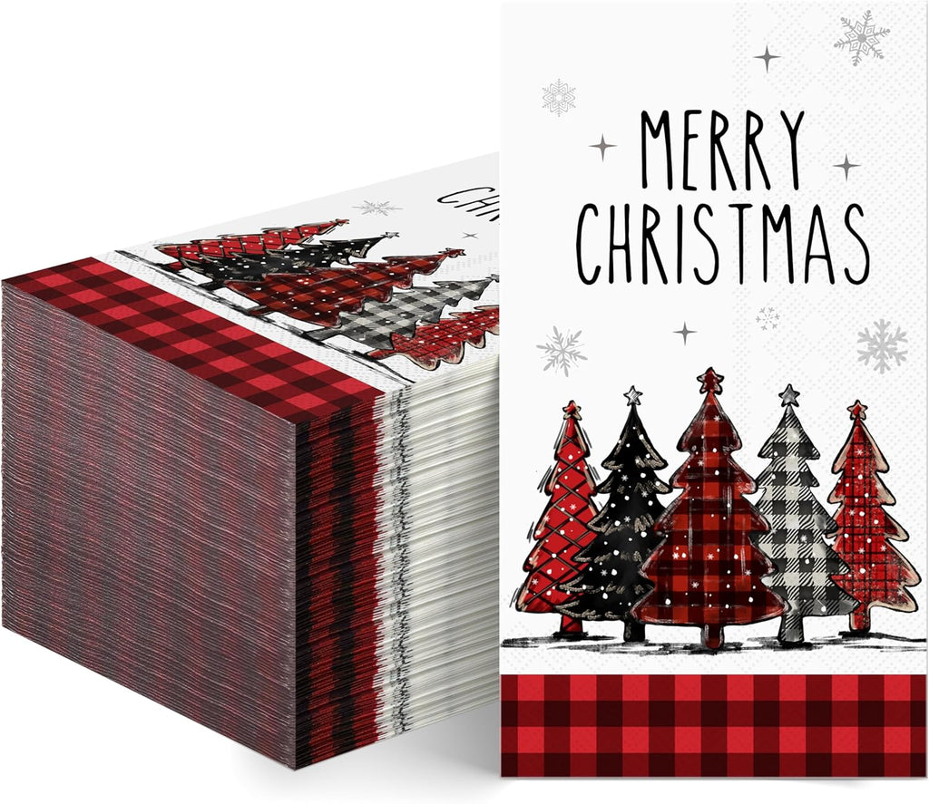 100Pcs Christmas Napkins, Disposable Decorative Christmas Tree Paper Napkins for Xmas Dinner Party Supplies, 7.87 x 4.3 Inch