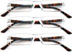 3 Pairs Lightweight Rectangular Unisex Readers with Spring Hinge - Small Slim Reading Glasses