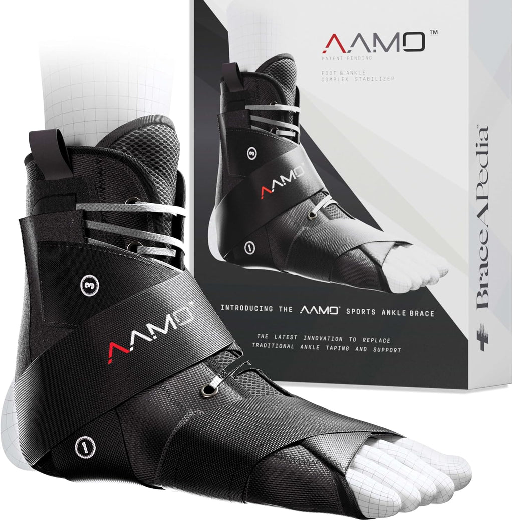 AAMO Sport Lace Up Ankle Brace for Women & Men - Professional Orthopedic Ankle Support & Foot Brace for Sports, Stabilizer & Active Protection - Breathable Neoprene - Black, Size L