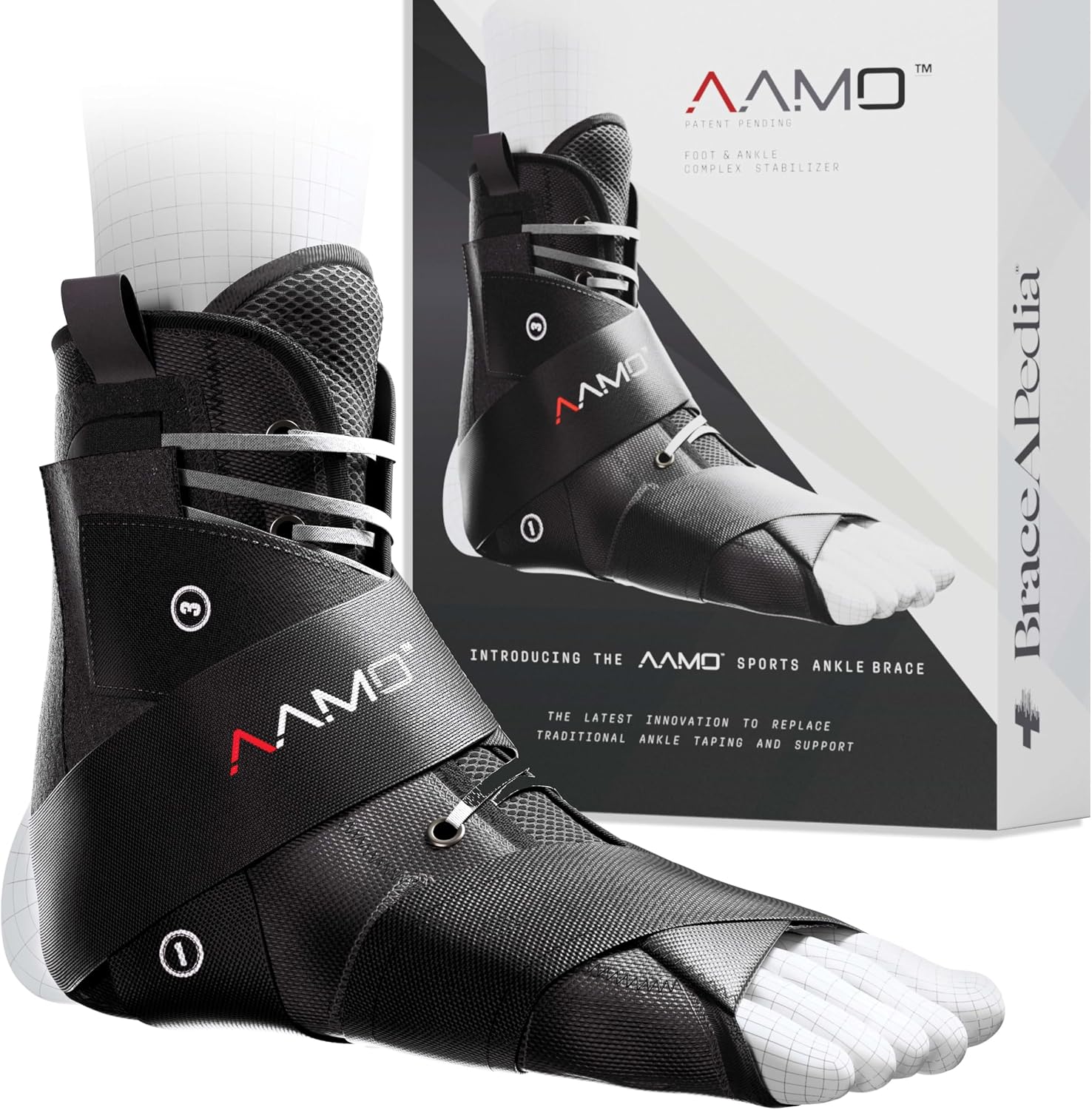 AAMO Sport Lace Up Ankle Brace for Women & Men - Professional Orthopedic Ankle Support & Foot Brace for Sports, Stabilizer & Active Protection - Breathable Neoprene - Black, Size L