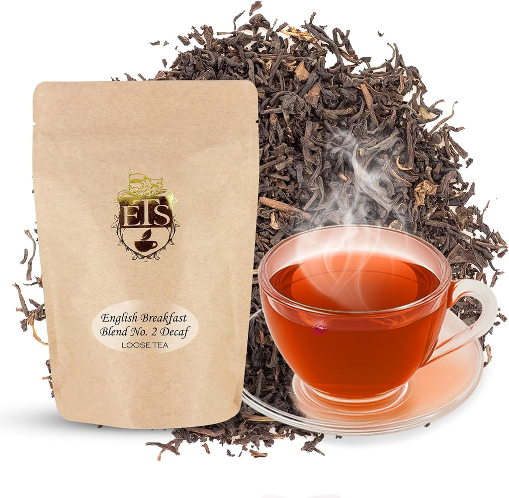 English Breakfast Blend No. 2 CO2 Decaffeinated Tea | Loose Leaf Black Tea | Flowery Pekoe from Sri Lanka | Bold Flavor | Smooth & Caffeine-Free | 4oz Bulk Pouch | Hot or Iced Brew Friendly