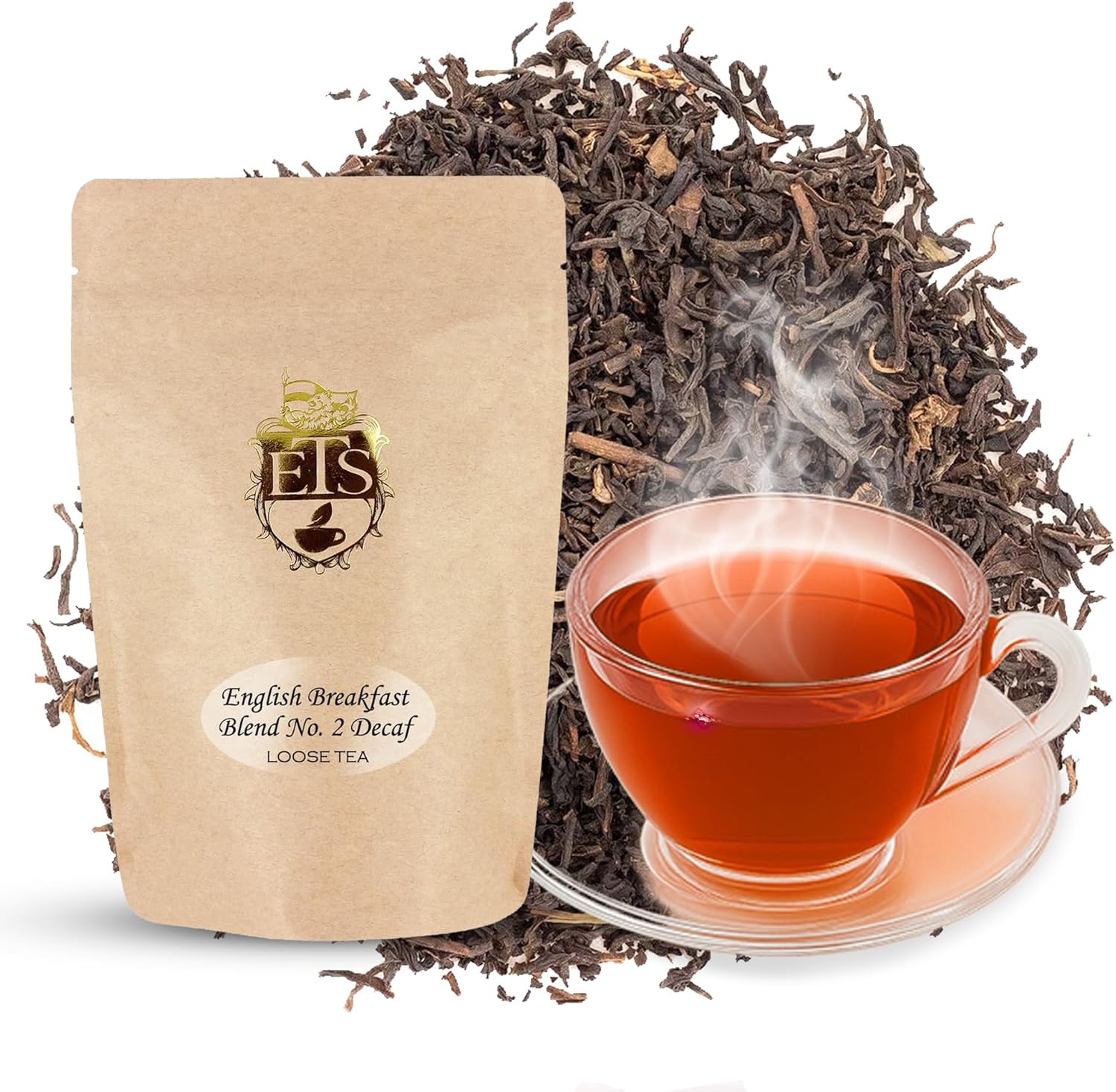 English Breakfast Blend No. 2 CO2 Decaffeinated Tea | Loose Leaf Black Tea | Flowery Pekoe from Sri Lanka | Bold Flavor | Smooth & Caffeine-Free | 4oz Bulk Pouch | Hot or Iced Brew Friendly