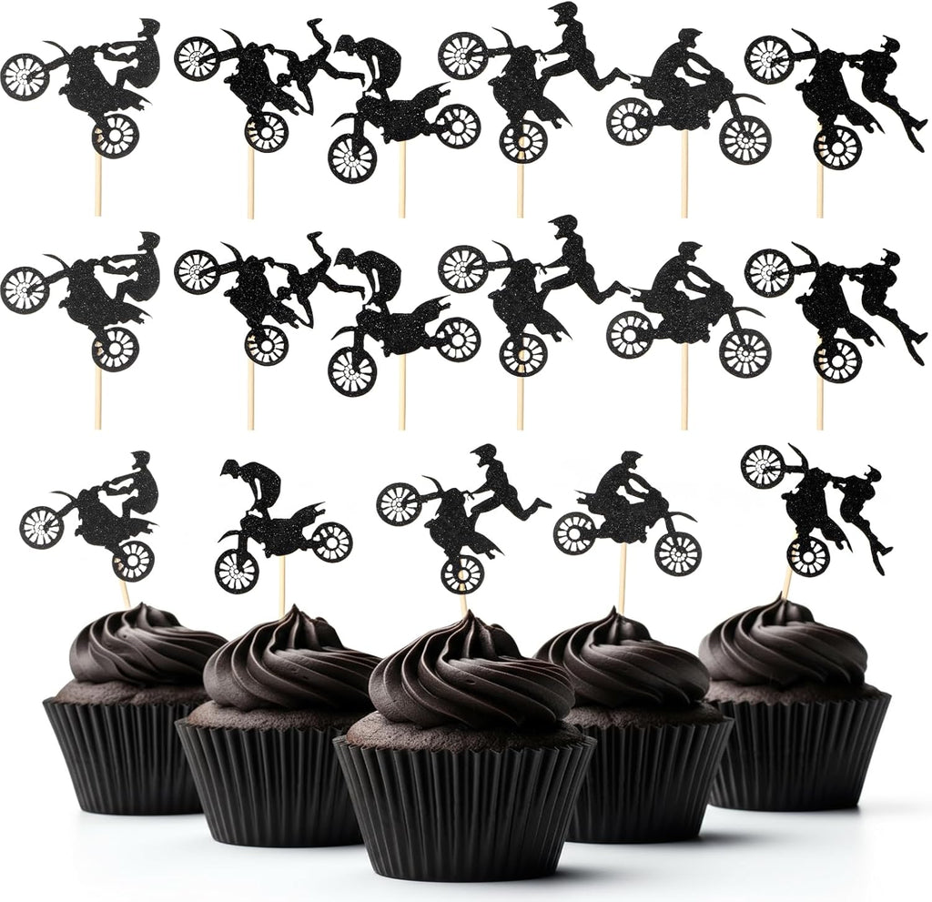 30Pcs Dirt Bike Cake Topper, Dirt Bike Birthday Party Decorations, Paper Motorcycle Cake Topper Decoration for Boys Supplies