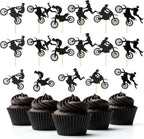 30Pcs Dirt Bike Cake Topper, Dirt Bike Birthday Party Decorations, Paper Motorcycle Cake Topper Decoration for Boys Supplies