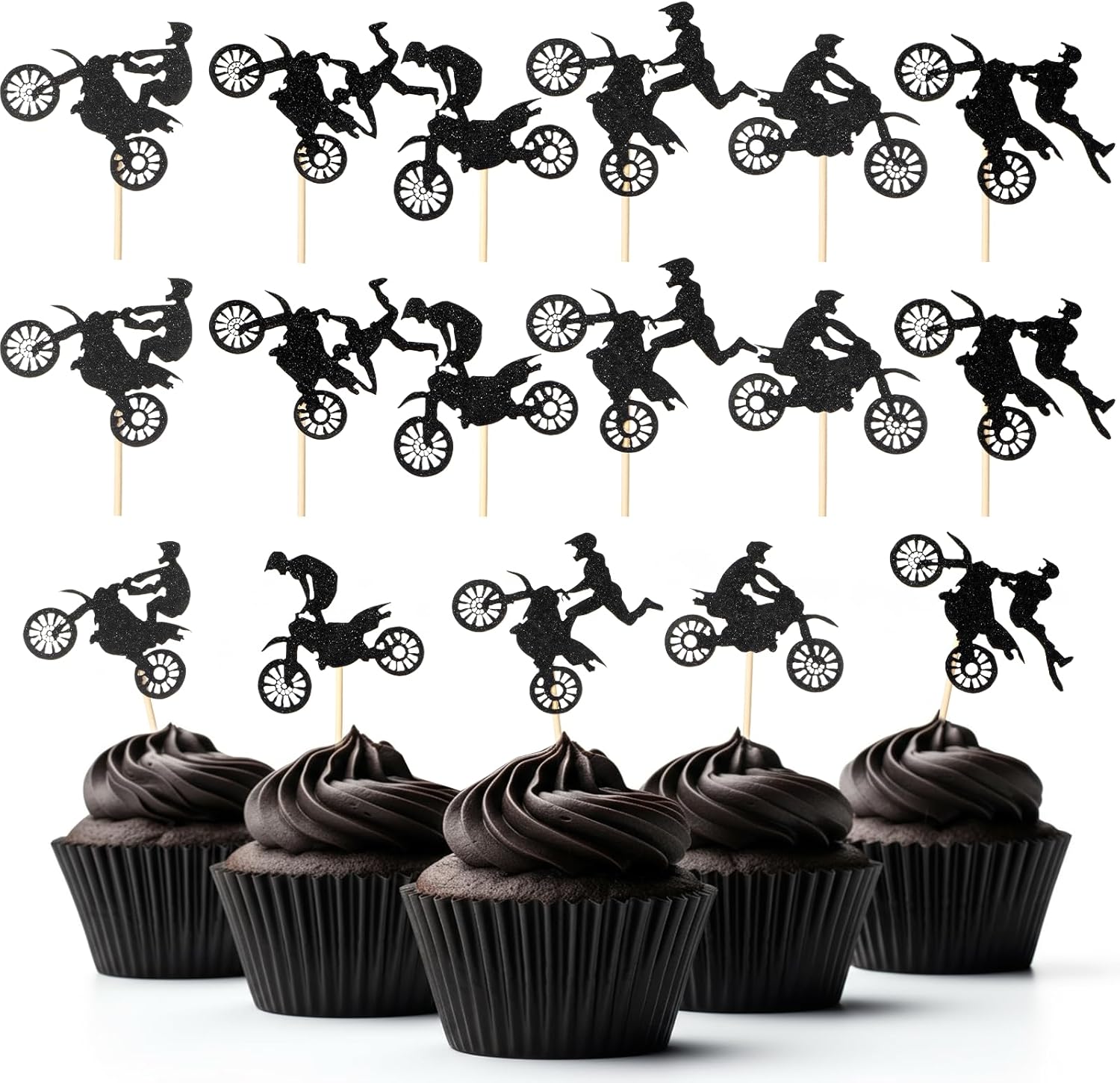 30Pcs Dirt Bike Cake Topper, Dirt Bike Birthday Party Decorations, Paper Motorcycle Cake Topper Decoration for Boys Supplies