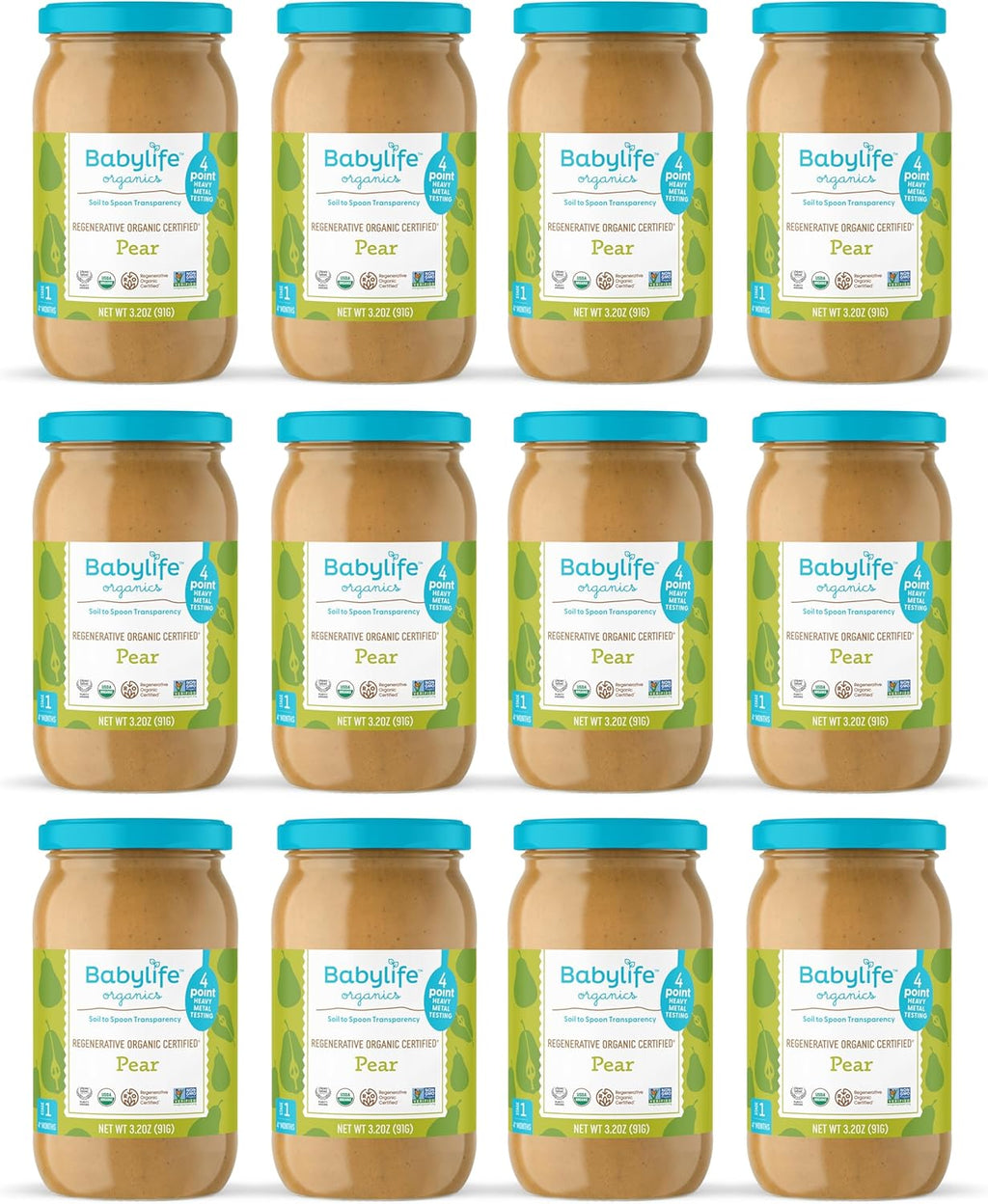 Babylife Organics Stage 1 - Pear, 3.2 Ounce Jar (12 Pack) - Heavy Metal Safe, Organic Baby Food