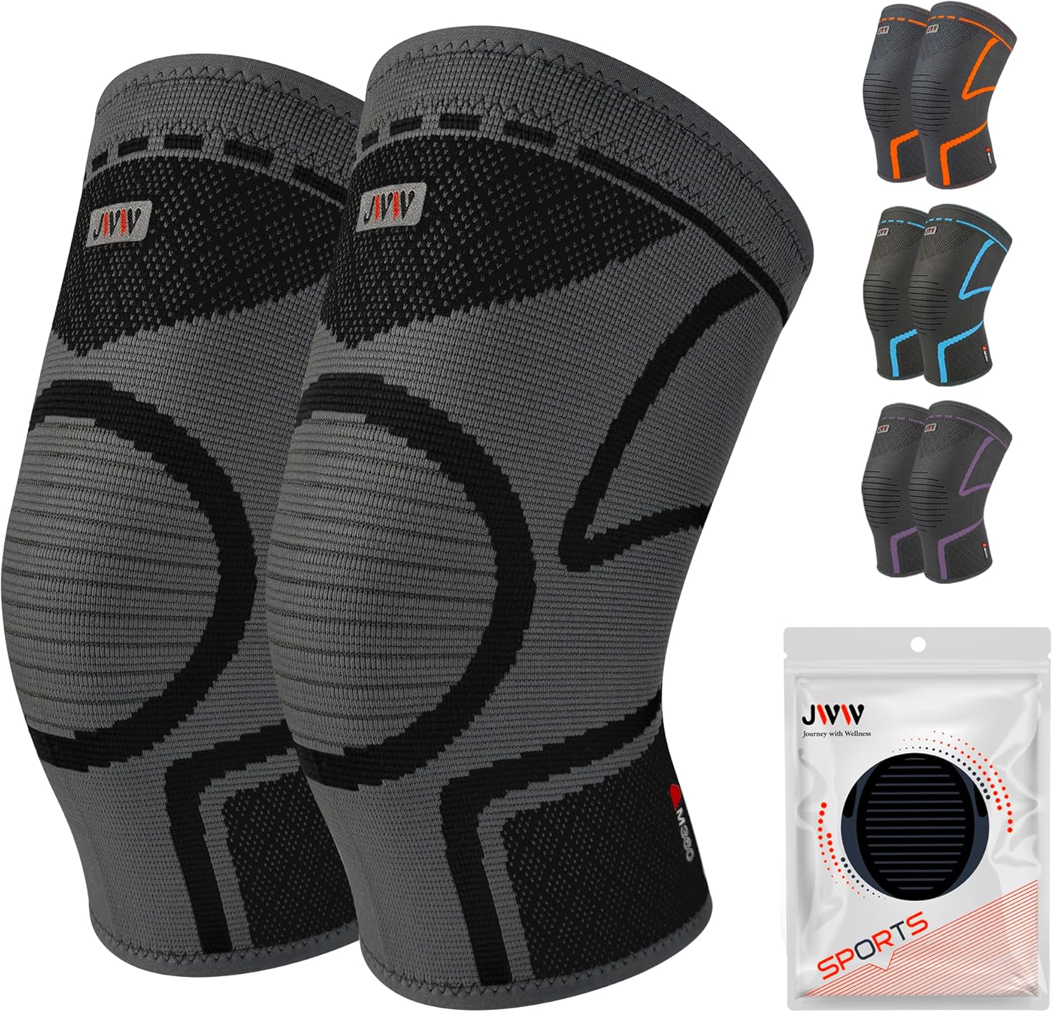 Knee Compression Sleeve 2 Pack for Men and Women, Knee Brace for Knee Pain Relief, Comfortable Support for Running, Workout Sports and Daily Wear, Meniscus, ACL and Arthritis Recovery (Black, L)