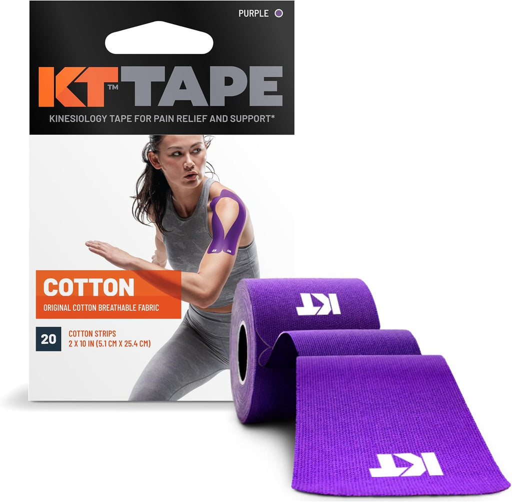 KT Tape, Original Cotton, Elastic Kinesiology Athletic Tape, 20 Count, 10” Precut Strips, Purple