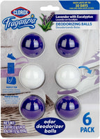 Clorox Fraganzia Deodorizing Balls with Lavender and Eucalyptus Scent, Shoe and Bag Odor Eliminator Balls for Shoes Lockers and Gym Bags with Long Lasting Freshness, 6 Count