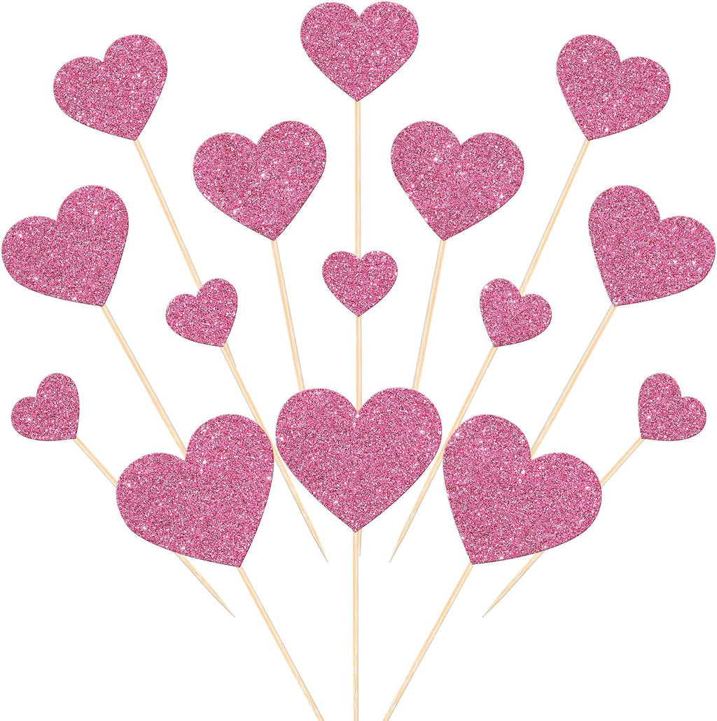 Rsstarxi 35 Pack Love Heart Cupcake Toppers Pink Glitter Sweet Heart Cupcake Picks for Baby Shower Bridal Wedding Birthday Valentine's Day Party Cake Decorations Supplies