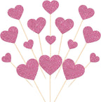 Rsstarxi 35 Pack Love Heart Cupcake Toppers Pink Glitter Sweet Heart Cupcake Picks for Baby Shower Bridal Wedding Birthday Valentine's Day Party Cake Decorations Supplies