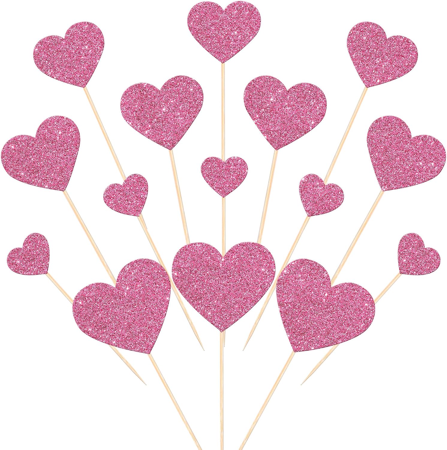 Rsstarxi 35 Pack Love Heart Cupcake Toppers Pink Glitter Sweet Heart Cupcake Picks for Baby Shower Bridal Wedding Birthday Valentine's Day Party Cake Decorations Supplies