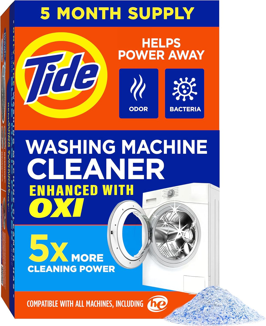 Washing Machine Cleaner by Tide, Washer Machine Cleaner with Oxi for Front and Top Loader Washer Machines, Deep Cleaning Residue & Odor Eliminator, 5 Month Supply (Packaging May Vary)