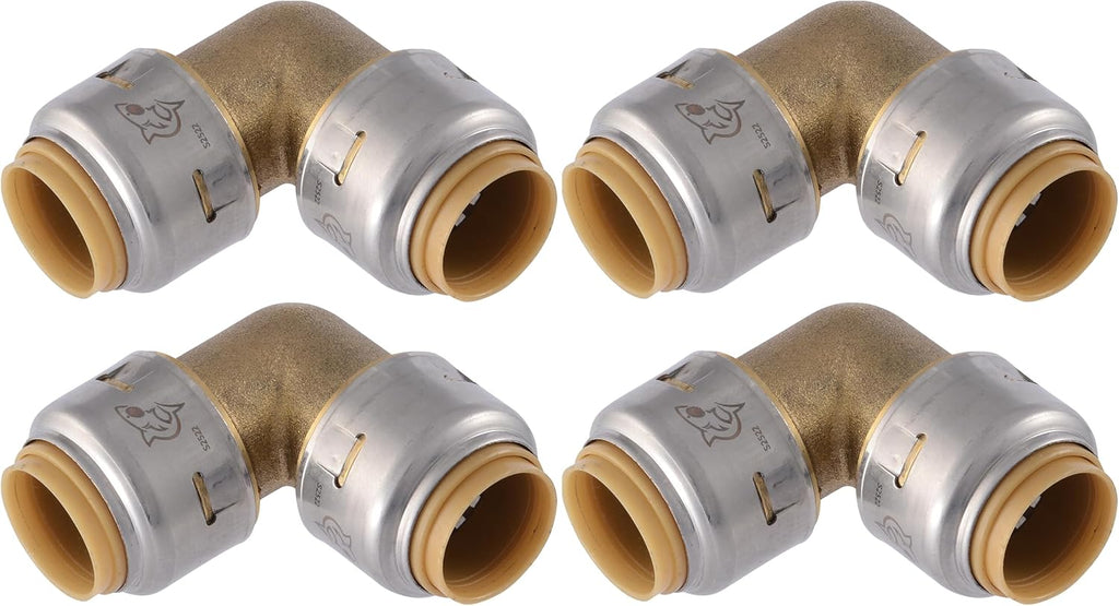 SharkBite Max 1/2 Inch 90 Degree Elbow, Pack of 4, Push to Connect Brass Plumbing Fitting, PEX Pipe, Copper, CPVC, PE-RT, HDPE, UR248A4