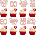 Ephlyn 30Pcs Happy 60th Birthday Cupcake Toppers Glitter Sixty Straight Outta 1966 Cupcake Picks Cheers to 60 Years Cake Decorations for Happy 60th Birthday Anniversary Party Supplies Rose Gold