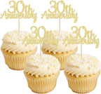 Gyufise 24 Pack 30th Anniversary Cupcake Toppers Picks Gold Glitter Happy Birthday Cake Decorations for Cheers to 30 Wedding Retirement Party Supplies