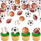 60 PCS Edible Sports Ball Cupcake Toppers Wafer Paper Football Baseball Cupcake Picks Rugby Basketball Soccer Cupcake Decorations for Sports Theme Baby Shower Birthday Party Cake Decorations Supplies