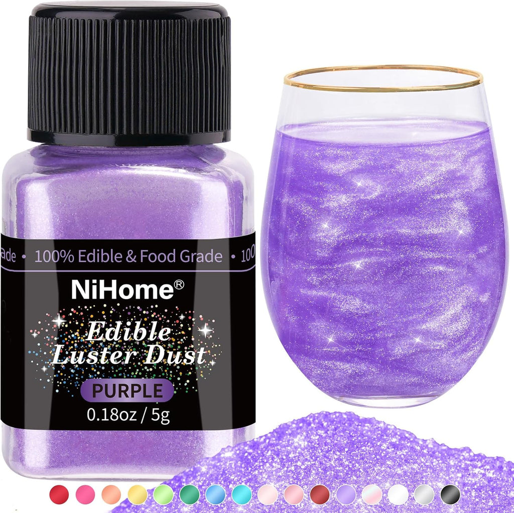 NiHome Edible Food-Grade Glimmer Powder Glitter Luster Dust Metallic Food Decorating Sprinkle Glimmery Dust for Drink Wine Beverage Cake Candy Dessert Bakery Restaurant Vegan (0.18oz/5g, Purple)
