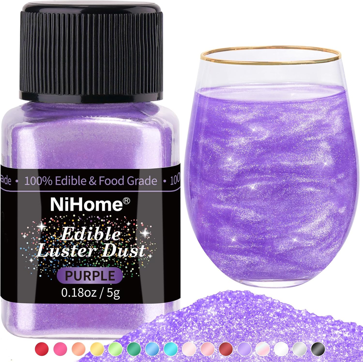 NiHome Edible Food-Grade Glimmer Powder Glitter Luster Dust Metallic Food Decorating Sprinkle Glimmery Dust for Drink Wine Beverage Cake Candy Dessert Bakery Restaurant Vegan (0.18oz/5g, Purple)