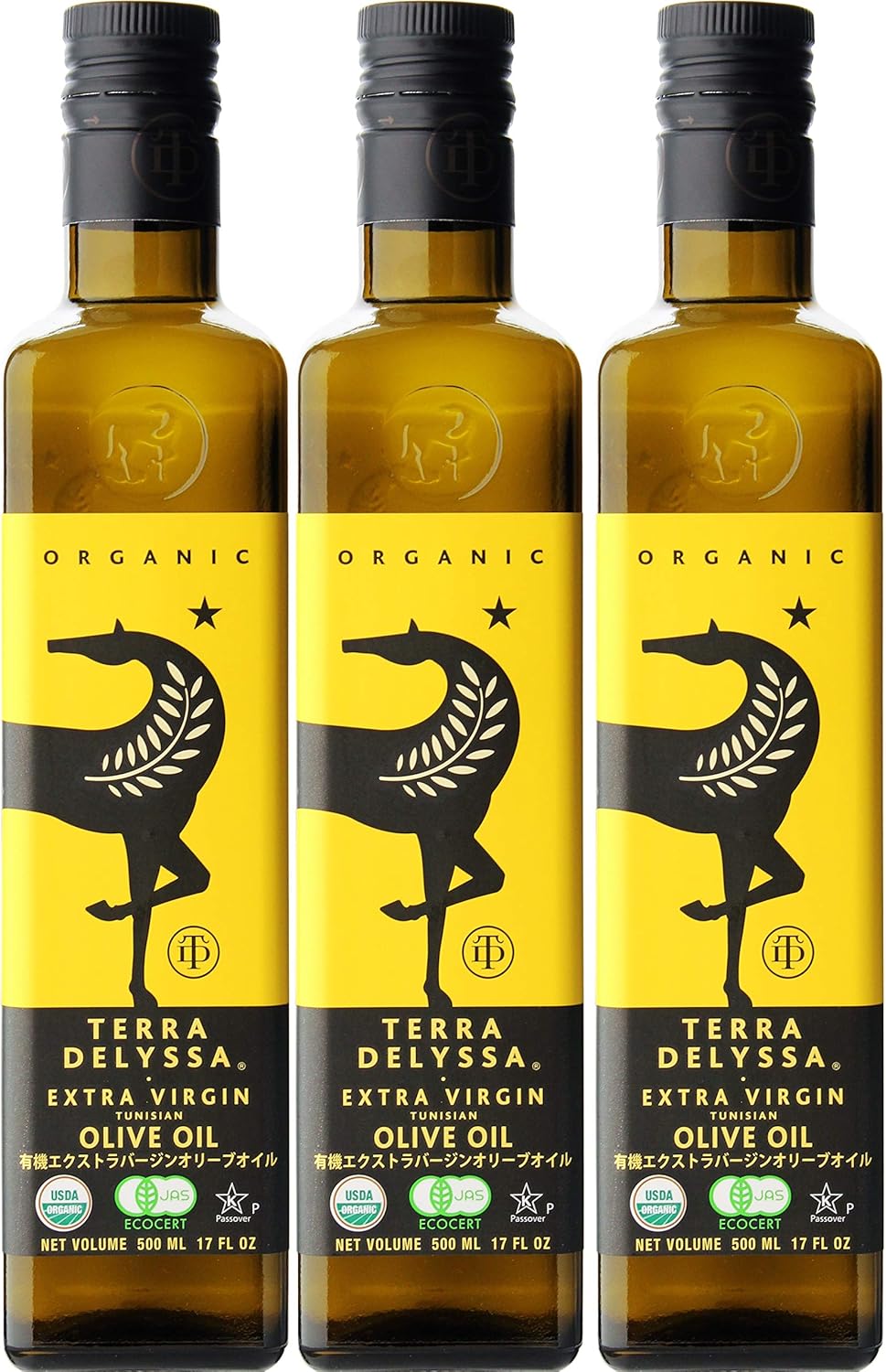 Terra Delyssa First Cold Pressed Organic Extra Virgin Olive Oil, Single Sourced, 500 ML (17 fl. oz) Dark Glass Bottle - 3 Pack, Non-GMO, Naturally Rich in Antioxidants and Polyphenols
