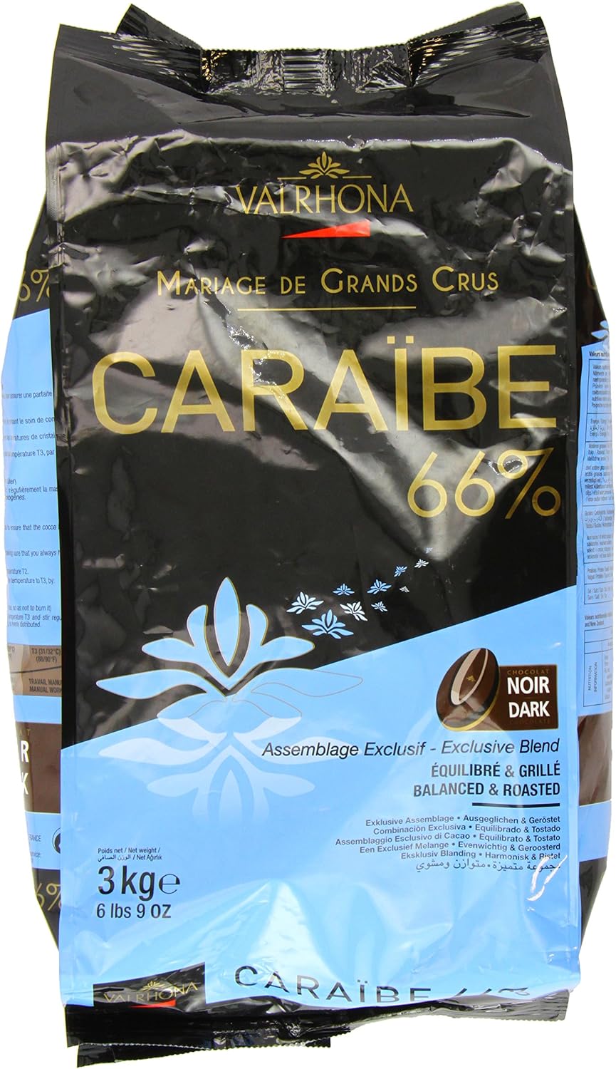 Valrhona Dark Chocolate - 66% Cacao - Caraibe - 6 lbs 9 oz bag of feves