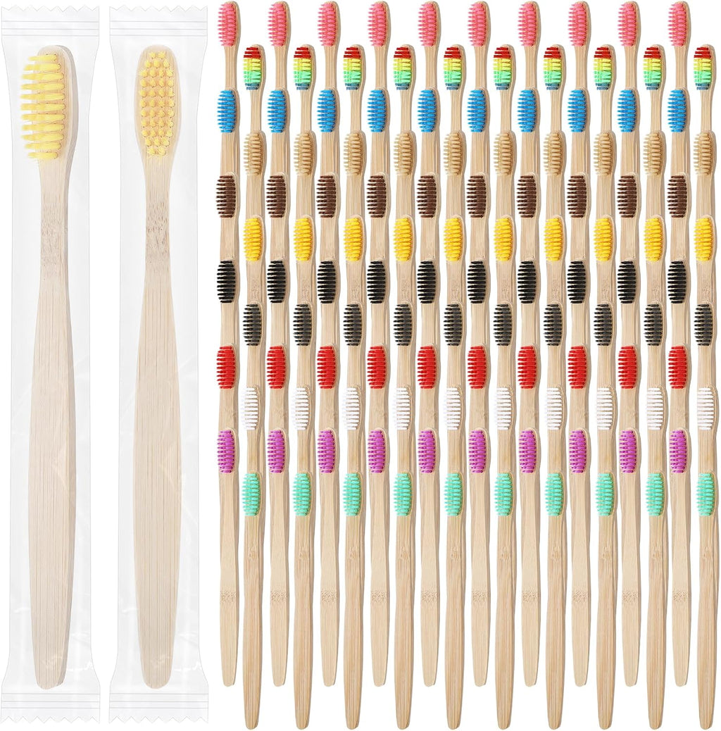 120 Pcs Bamboo Toothbrushes, Soft Bristle Toothbrush for Adults, Eco Friendly Natural Wooden Toothbrushes, Vegan Organic Bamboo Travel Tooth Brush, Individually Wrapped, 7 Inch 12 Color