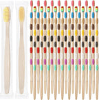 120 Pcs Bamboo Toothbrushes, Soft Bristle Toothbrush for Adults, Eco Friendly Natural Wooden Toothbrushes, Vegan Organic Bamboo Travel Tooth Brush, Individually Wrapped, 7 Inch 12 Color