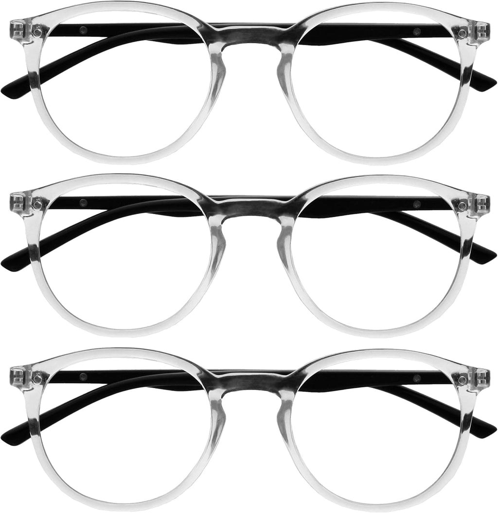 OPULIZE MET Blue Light Blocking Reading Glasses for Women Men, Slim Round Frame with Scratch Resistant and Spring Hinges, Computer Glasses with Anti-Reflective, Clear +1.5 (Pack of 3)