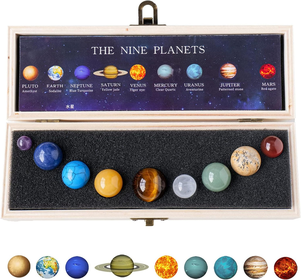 Nine Planets Solar System Model Crystal Ball - Natural Crystal Gemstone Marble Space Home Desk Decoration - Creative Gifts