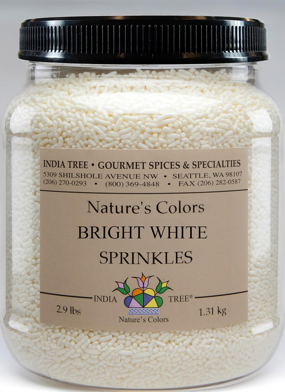 India Tree Nature's Colors Bright White Sprinkles - 2.9 lb Bulk | Natural, Non-GMO, Vegan, Top 9 Allergen-Free