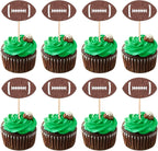 36 PCS American Football Cupcake Toppers - Brown Glitter Rugby Ball Picks and Player Decorations for Football Theme Baby Shower, Kids Birthday Party Cake Supplies