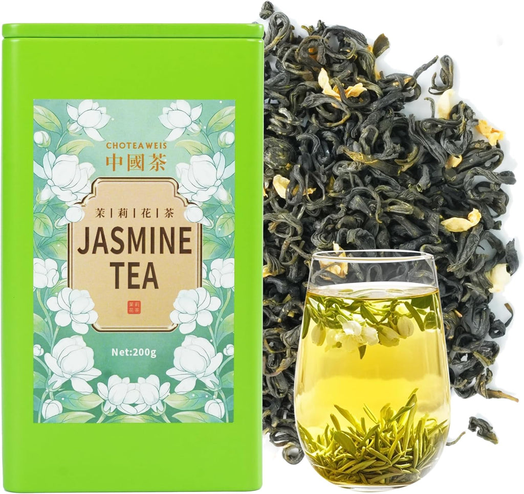 Choteaweis Chinese Jasmine Green Tea Loose Leaf Pure Leaves in Iron Can Green Tea | 100% Natural with No Artificial Additives | 7.05 Ounce (200g)