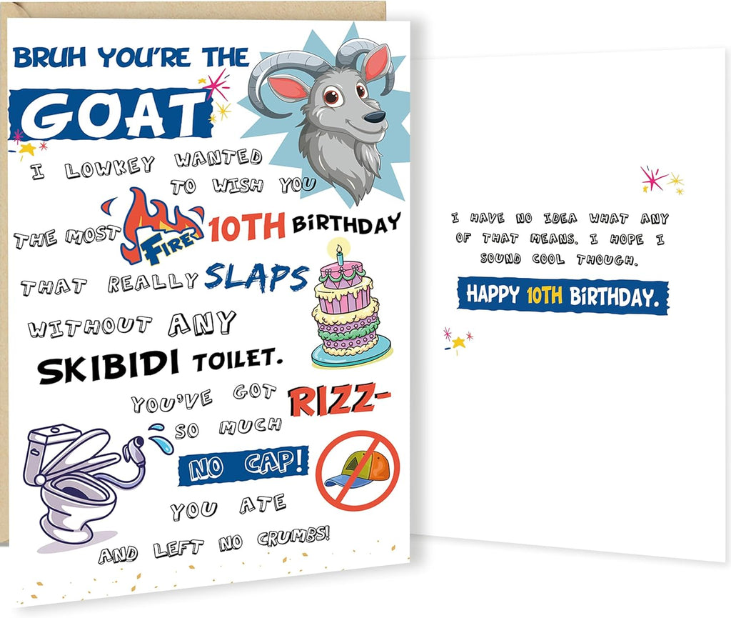 10th Birthday Card Gifts for Boys Girls Son Daughter, 10 Year Old Birthday Decorations for Nephew Niece, Teenagers with Gen Z Slang Meme-Inspired Design