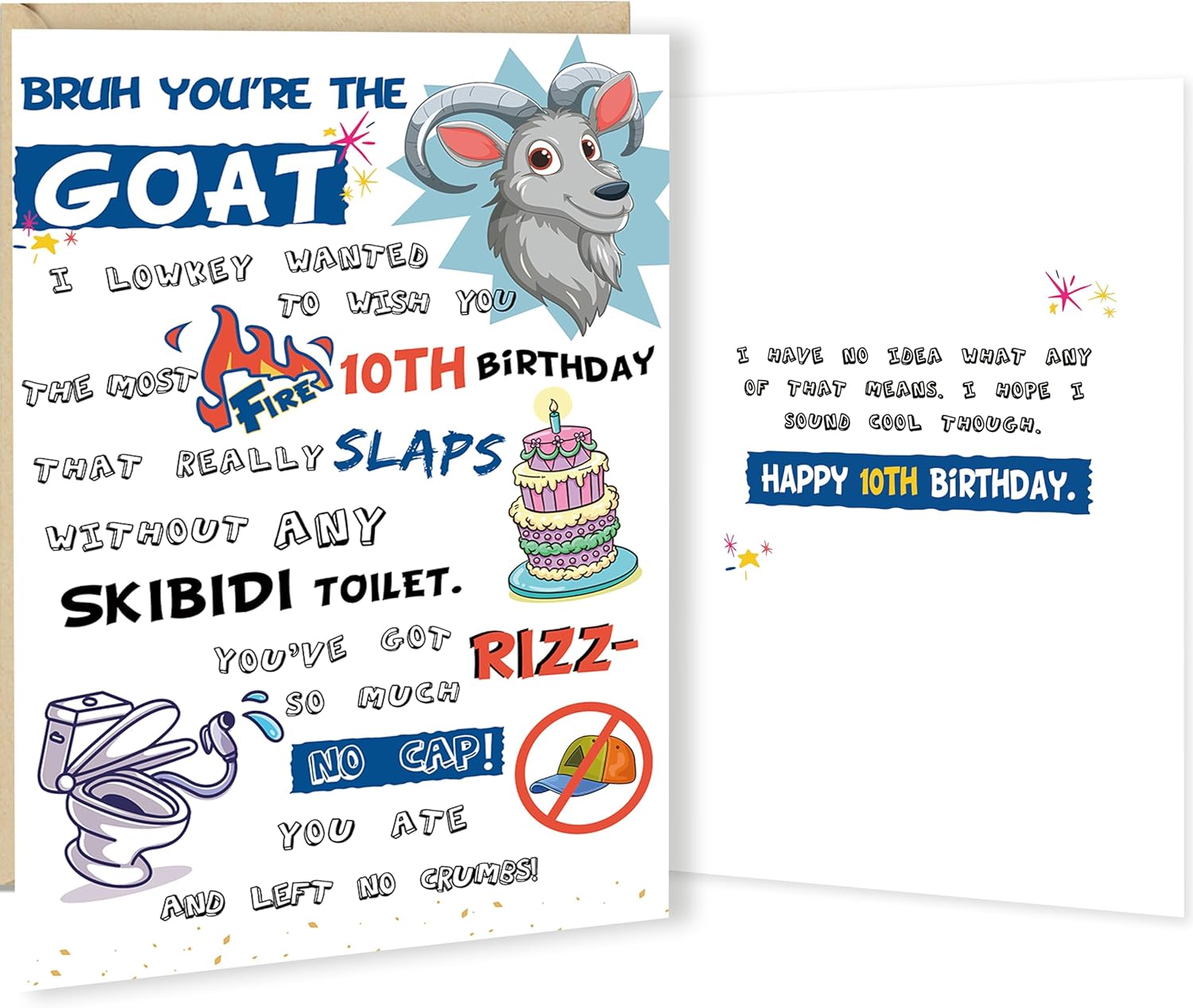 10th Birthday Card Gifts for Boys Girls Son Daughter, 10 Year Old Birthday Decorations for Nephew Niece, Teenagers with Gen Z Slang Meme-Inspired Design