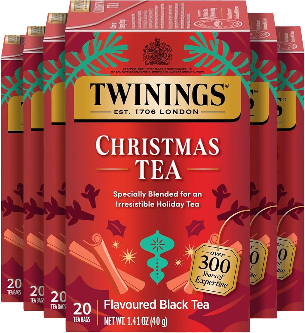 Twinings Christmas Black Tea Individually Wrapped Bags, 20 Count (Pack of 6), Aromatic Cinnamon & Clove, Caffeinated, Enjoy Hot or Iced, 120 Teabags