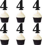 30 PCS 4th Birthday Cupcake Toppers Glitter Number 4 Cupcake Picks Age Four Cheers to 4 Years Old Cake Decorations for Baby Shower Kids Happy 4th Birthday Anniversary Party Supplies Black
