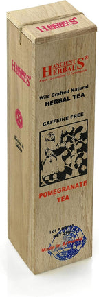 Ancient Herbals Pomegranate Tea – 100% Natural Wild Crafted Loose Leaf Herbal Tea in a Wooden Box | Premium – Wellness – Artisan – 25 g
