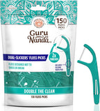 GuruNanda Dual Slickers Floss Picks - Double Threaded Dyneema Dental Floss with Foldable Toothpick for Effective Plaque Removal - Unflavored- 150 Ct