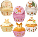 Woodland Animals Cupcake Liners, 300PCS Rabbit Fox Deer Jungle Safari Animal Muffin Liners Paper Baking Cup Cupcake Wrapper for Woodland Baby Shower Birthday Gender Reveal Party Cake Decor
