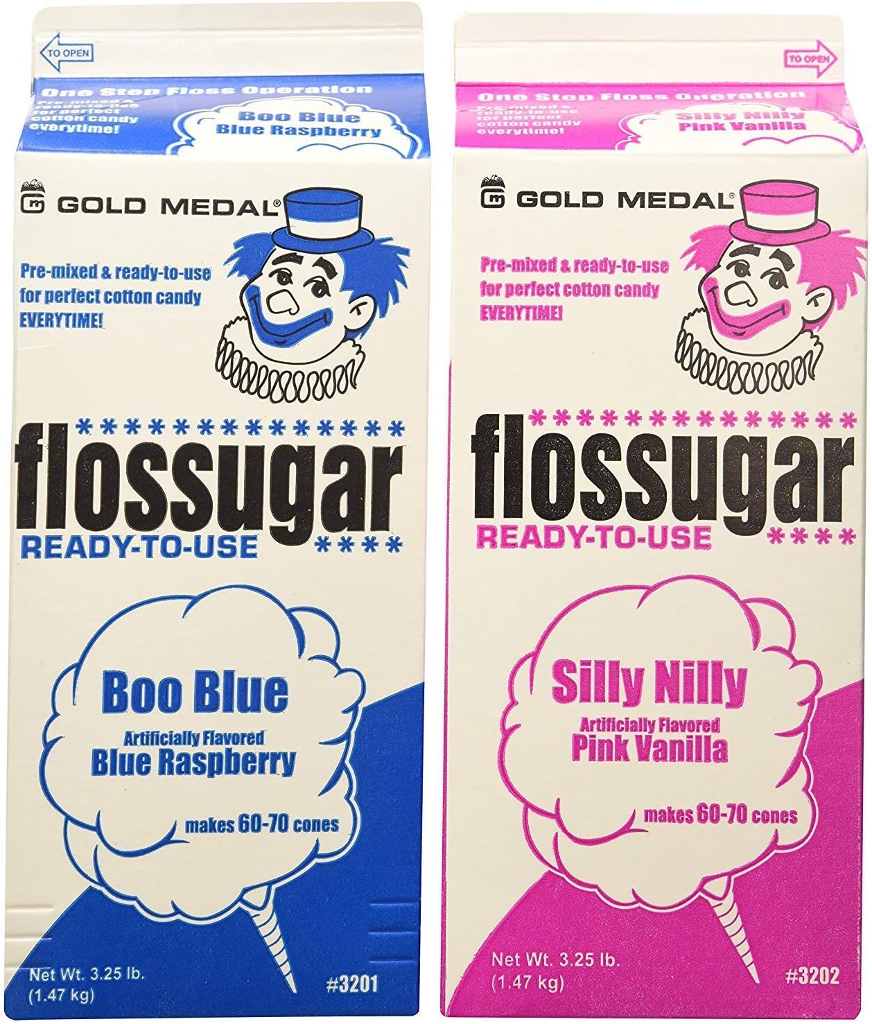 Concession Essentials Cotton Candy Floss Sugar -2pk- Blue Raspberry and Pink Vanilla Flavor One of Each (3.25lb Total)