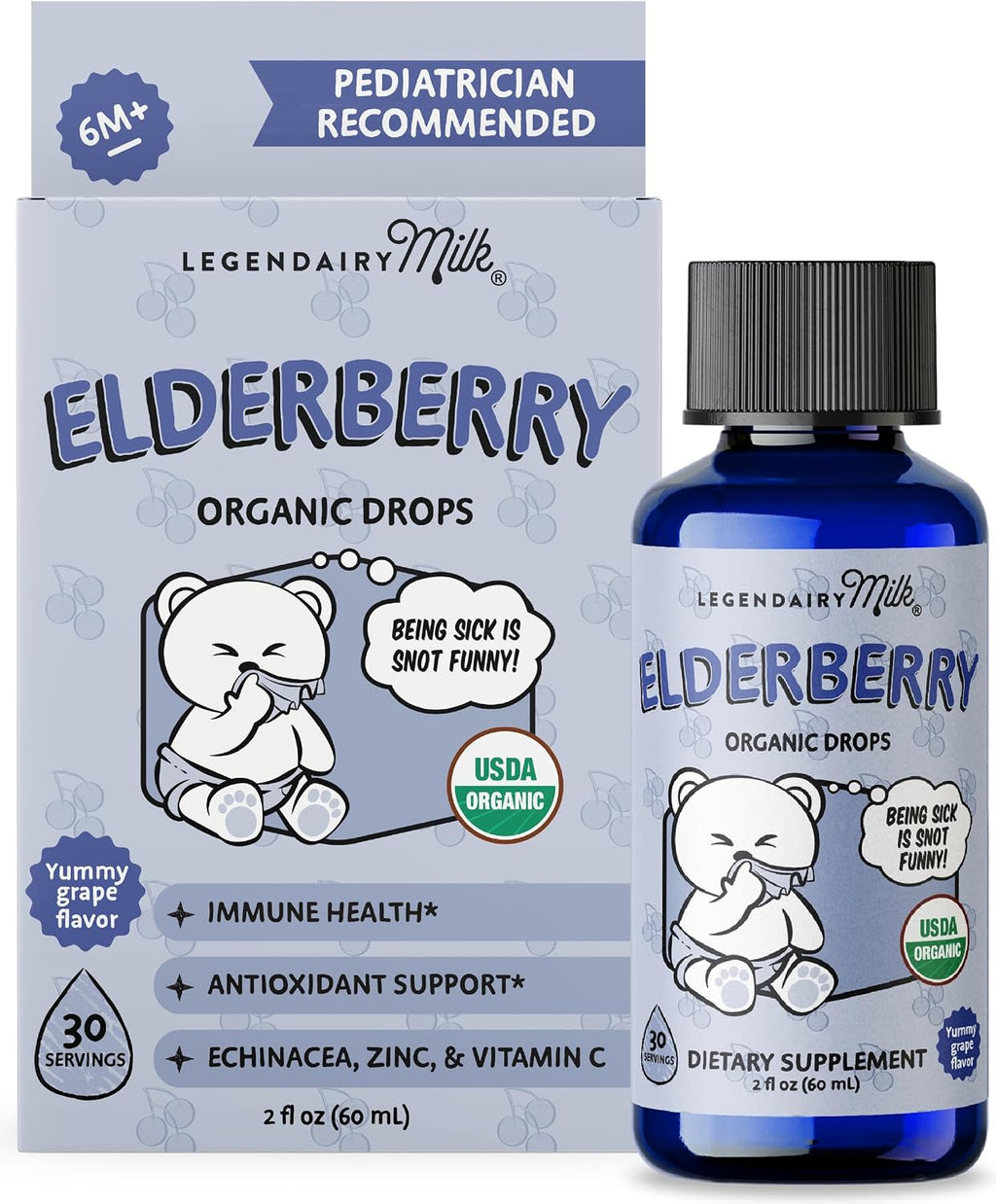 Legendairy Milk Elderberry Syrup Organic Liquid Drops for Babies & Toddlers, Immune Support Supplement Vitamin C, Zinc, Echinacea, Natural Baby Multivitamin Tincture Infant Immunity Kids 30 Servings